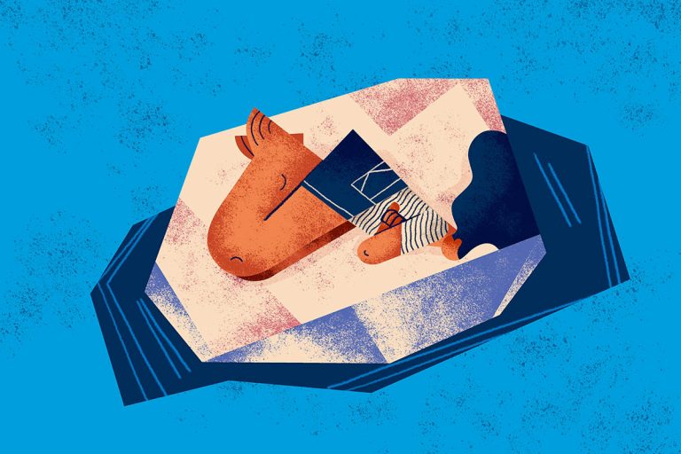 Global warming concept. Anthropocene. Girl over small iceberg at