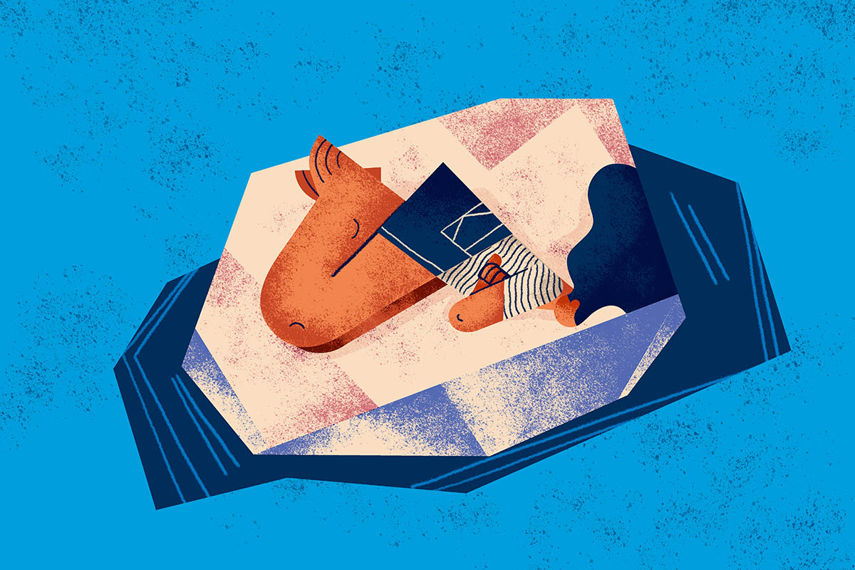 Global warming concept. Anthropocene. Girl over small iceberg at