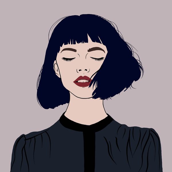 Illustration portrait of a beautiful woman with short datk brown