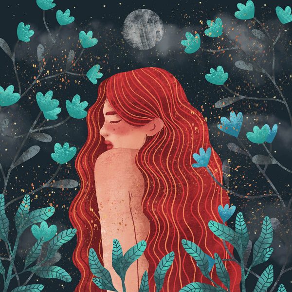 Pre-made abstract female poster with flowers. Female moder print