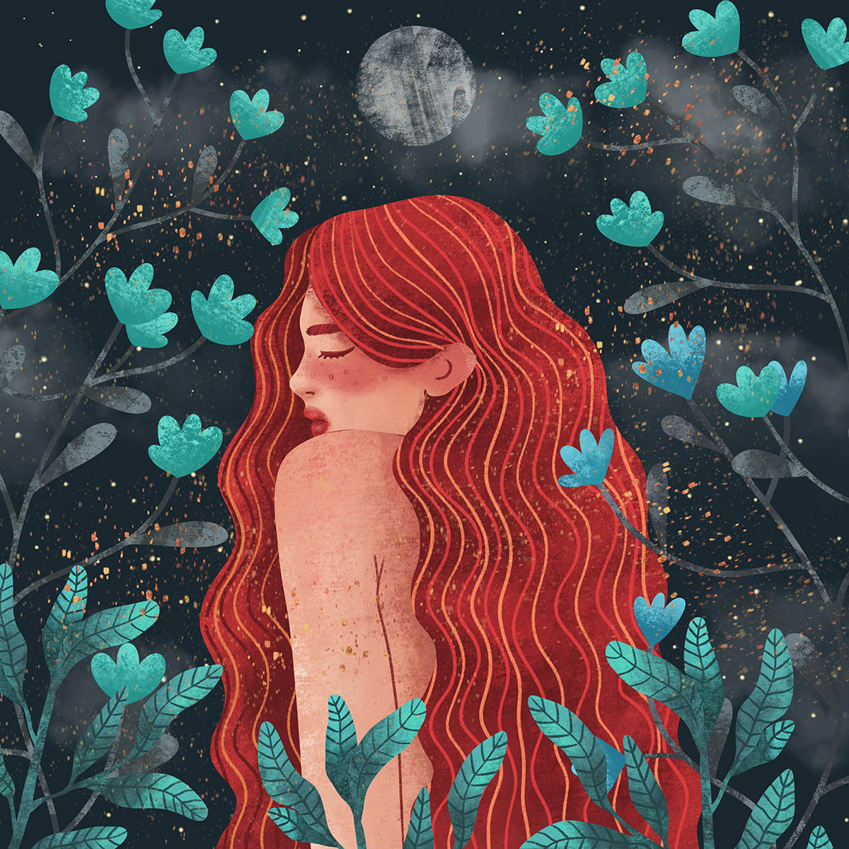 Pre-made abstract female poster with flowers. Female moder print