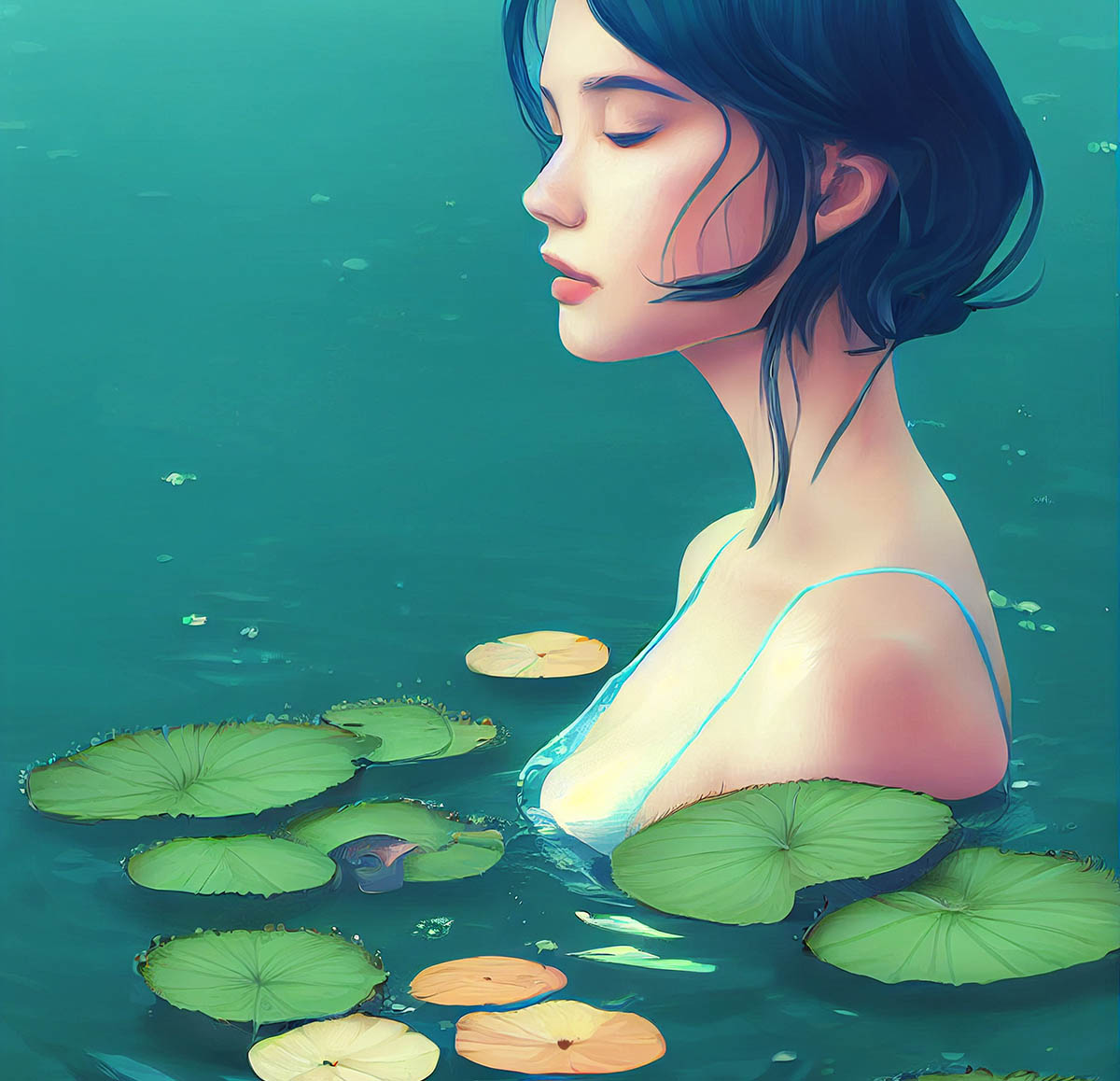 girl bathing in the pond