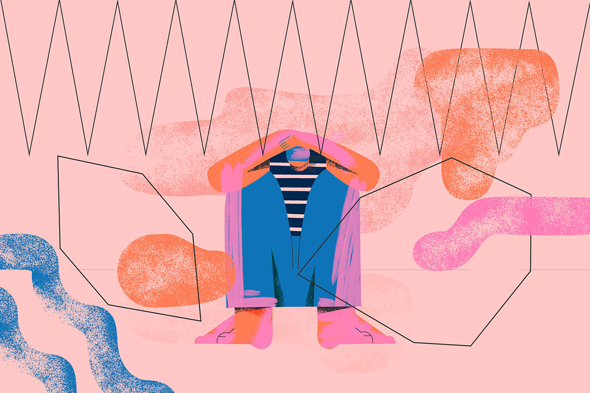 Anxiety and panic concept. A person experiences anxiety and over