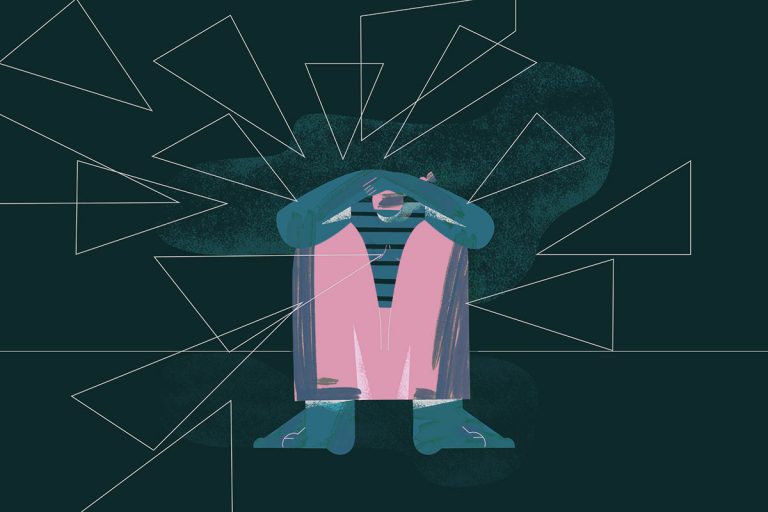 Anxiety concept illustration. Person suffering anxiety attack sy